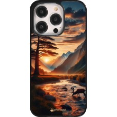 Coque iPhone 14 Pro - Valley Sunset Deer Tree