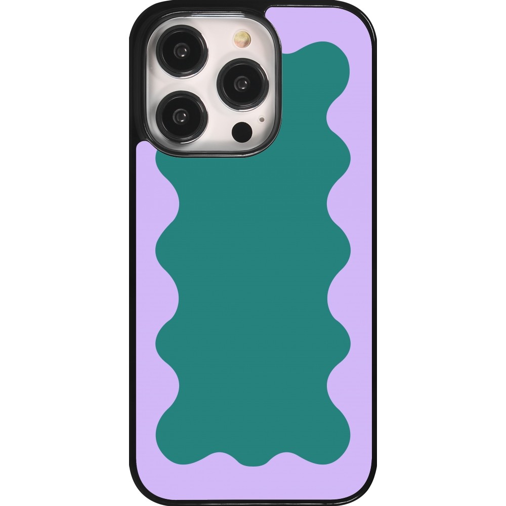 Coque iPhone 14 Pro - Wavy Rectangle Green Purple