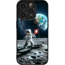 Coque iPhone 14 Pro - Silicone rigide noir Astro Suisse sur lune