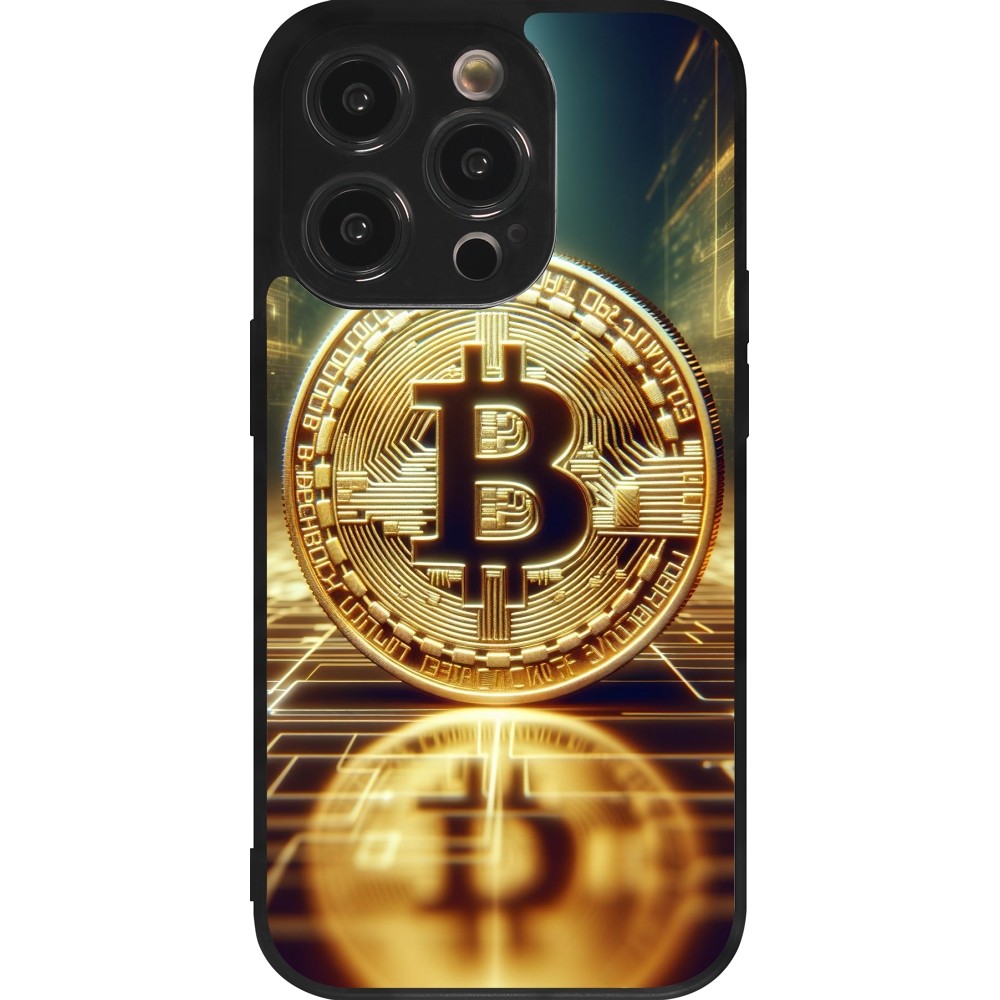 Coque iPhone 14 Pro - Silicone rigide noir Bitcoin Standing