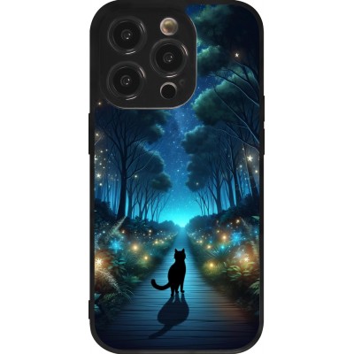 Coque iPhone 14 Pro - Silicone rigide noir Chat noir promenade