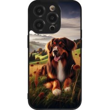 Coque iPhone 14 Pro - Silicone rigide noir Chien Campagne Suisse