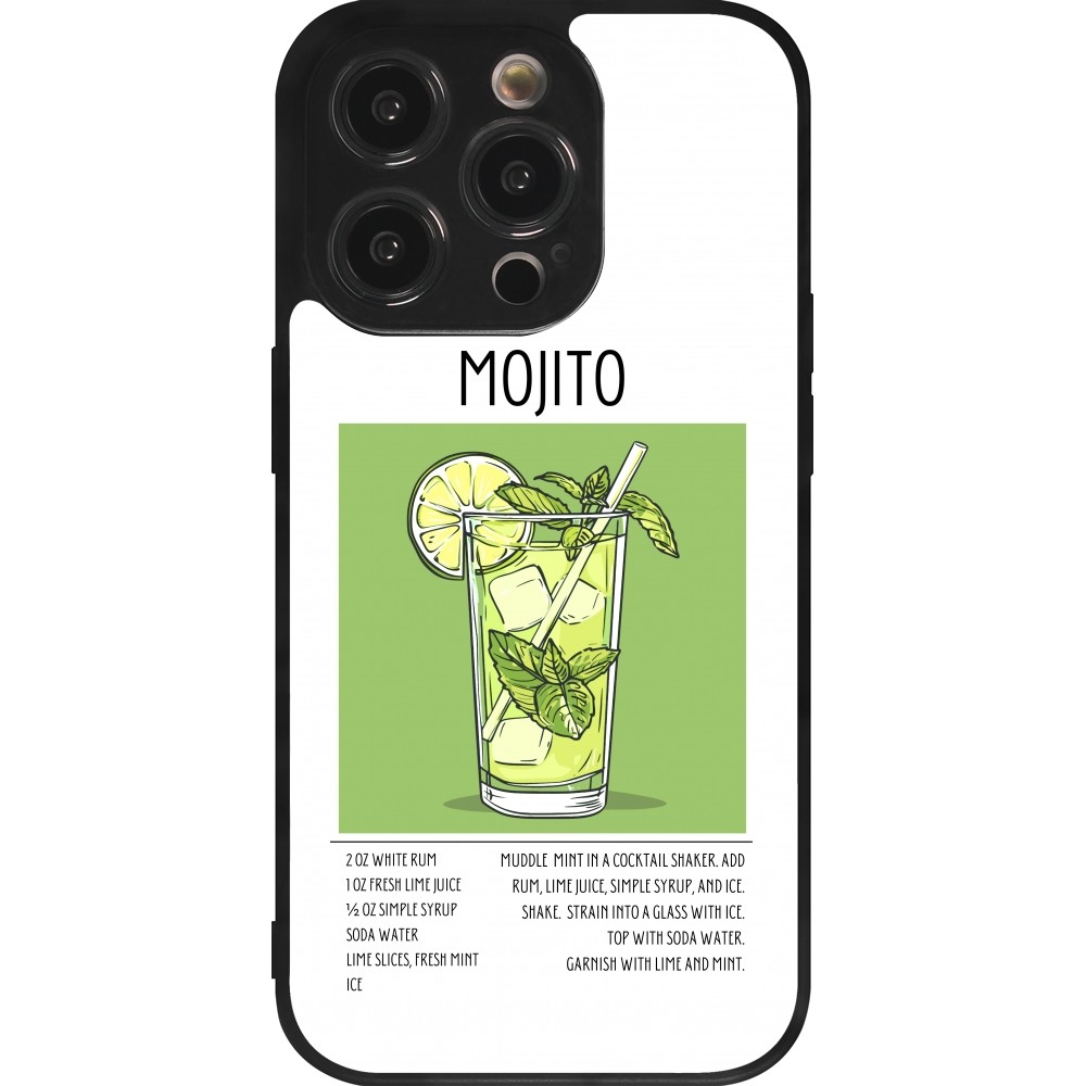 Coque iPhone 14 Pro - Silicone rigide noir Cocktail recette Mojito