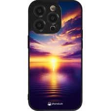 Coque iPhone 14 Pro - Silicone rigide noir Coucher soleil jaune violet