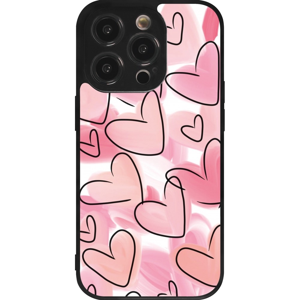 Coque iPhone 14 Pro - Silicone rigide noir Easter 2023 pink hearts