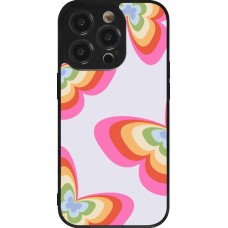 Coque iPhone 14 Pro - Silicone rigide noir Easter 2024 rainbow butterflies