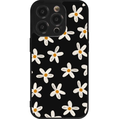 Coque iPhone 14 Pro - Silicone rigide noir Easter 2024 white on black flower