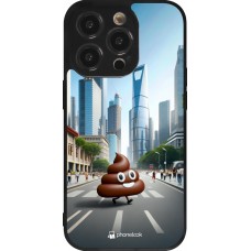 Coque iPhone 14 Pro - Silicone rigide noir Emoji Caca walk