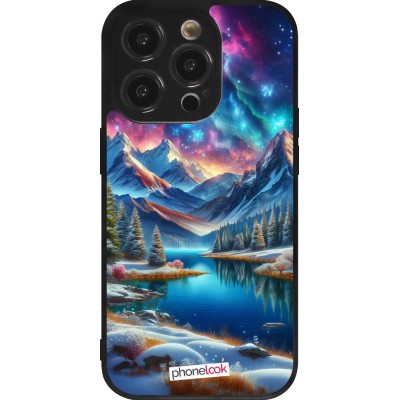 Coque iPhone 14 Pro - Silicone rigide noir Fantasy Mountain Lake Sky Stars