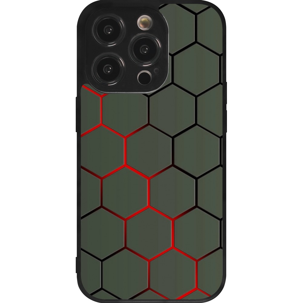 Coque iPhone 14 Pro - Silicone rigide noir Geometric Line red