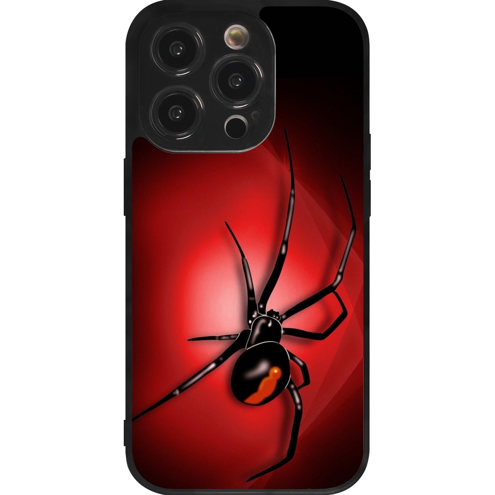 Coque iPhone 14 Pro - Silicone rigide noir Halloween 2023 spider black widow