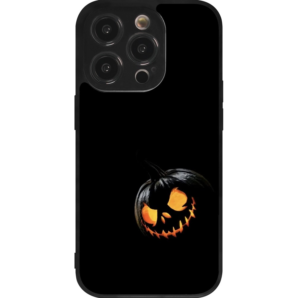 Coque iPhone 14 Pro - Silicone rigide noir Halloween 2023 discreet pumpkin