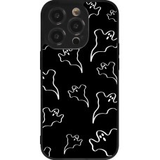 Coque iPhone 14 Pro - Silicone rigide noir Halloween 2024 black and white ghosts