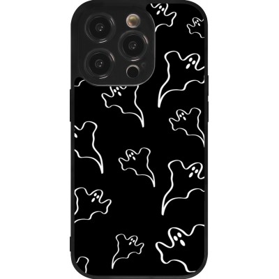 Coque iPhone 14 Pro - Silicone rigide noir Halloween 2024 black and white ghosts