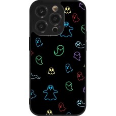 Coque iPhone 14 Pro - Silicone rigide noir Halloween 2024 colorful ghosts