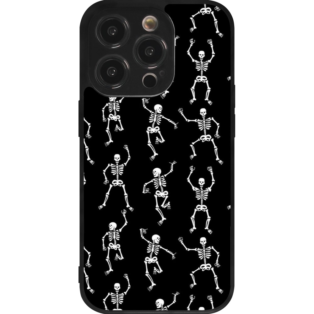 Coque iPhone 14 Pro - Silicone rigide noir Halloween 2024 dancing skeleton