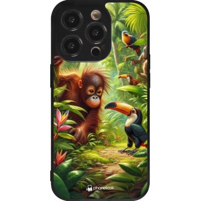 Coque iPhone 14 Pro - Silicone rigide noir Jungle Tropicale Tayrona