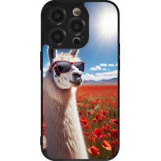 Coque iPhone 14 Pro - Silicone rigide noir Lama Chic en Coquelicot