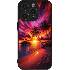 Coque iPhone 14 Pro - Silicone rigide noir Maldives Dusk Bliss