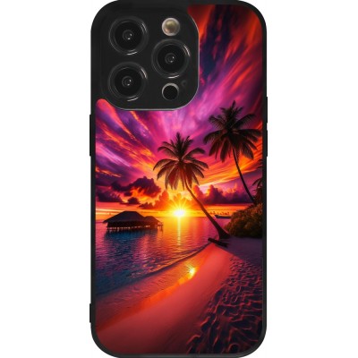 Coque iPhone 14 Pro - Silicone rigide noir Maldives Dusk Bliss