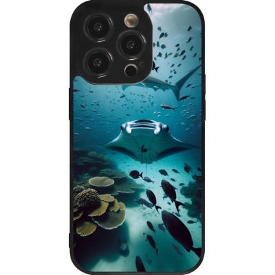 Coque iPhone 14 Pro - Silicone rigide noir Manta Lagon Nettoyage