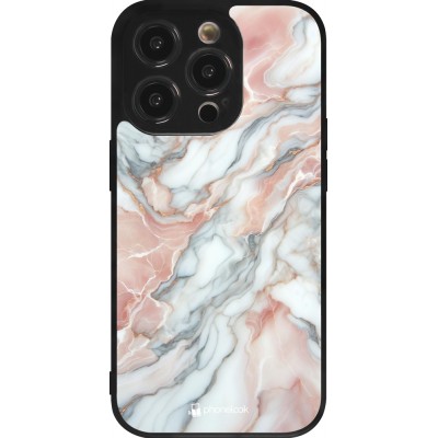 Coque iPhone 14 Pro - Silicone rigide noir Marbre Rose Lumineux