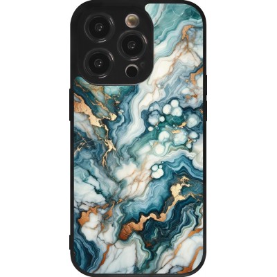 Coque iPhone 14 Pro - Silicone rigide noir Marbre Vert Bleu Doré