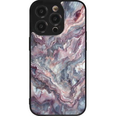 Coque iPhone 14 Pro - Silicone rigide noir Marbre violette argentée