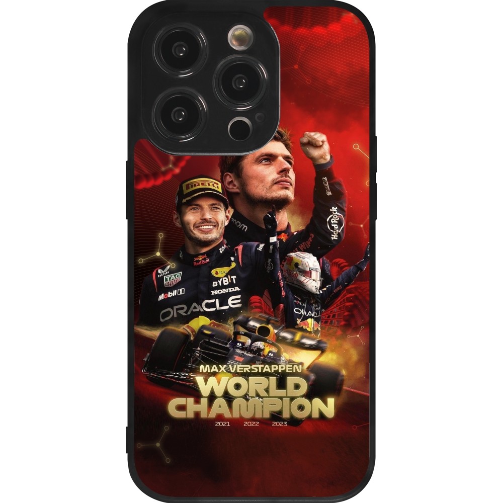 Coque iPhone 14 Pro - Silicone rigide noir Max Verstappen Champion 2023