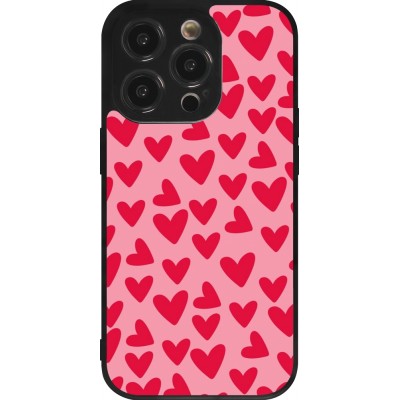 Coque iPhone 14 Pro - Silicone rigide noir Mom 2024 petits coeurs