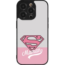 Coque iPhone 14 Pro - Silicone rigide noir Mom 2024 Super hero maman