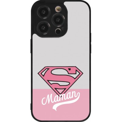 Coque iPhone 14 Pro - Silicone rigide noir Mom 2024 Super hero maman