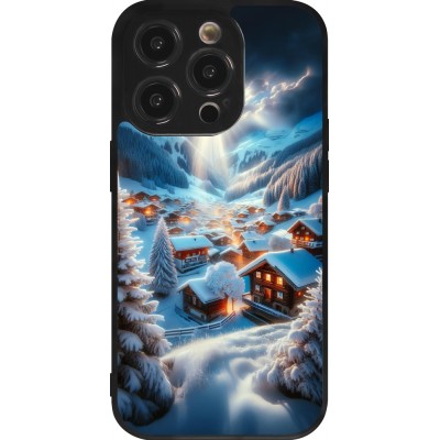 Coque iPhone 14 Pro - Silicone rigide noir Mont Neige Lumière