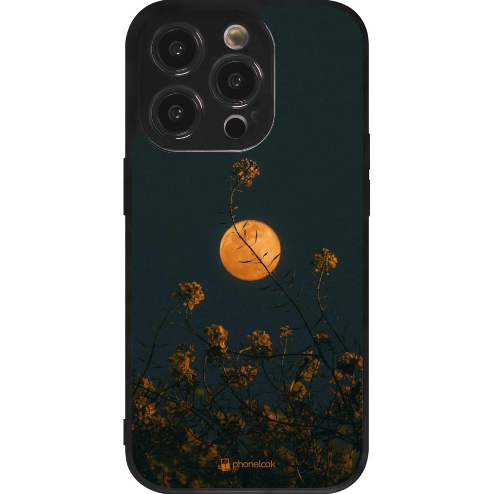 Coque iPhone 14 Pro - Silicone rigide noir Moon Flowers