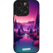 Coque iPhone 14 Pro - Silicone rigide noir Paysage Violet-Rose