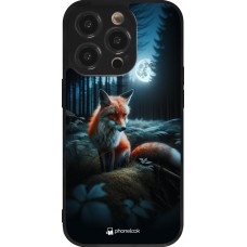 Coque iPhone 14 Pro - Silicone rigide noir Renard lune forêt