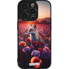 Coque iPhone 14 Pro - Silicone rigide noir Renard pourpre au crépuscule