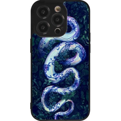 Coque iPhone 14 Pro - Silicone rigide noir Serpent Blue Anaconda