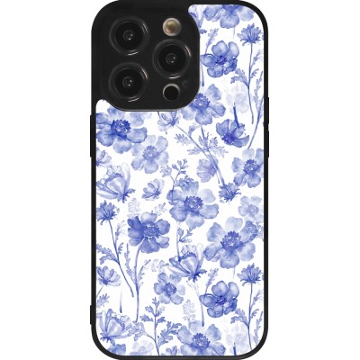 Coque iPhone 14 Pro - Silicone rigide noir Spring 23 watercolor blue flowers