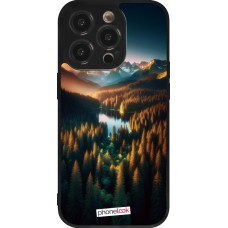 Coque iPhone 14 Pro - Silicone rigide noir Sunset Forest Lake