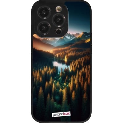 Coque iPhone 14 Pro - Silicone rigide noir Sunset Forest Lake