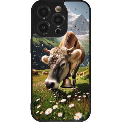 Coque iPhone 14 Pro - Silicone rigide noir Vache montagne Valais