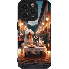 Coque iPhone 14 Pro - Silicone rigide noir Valentine 2024 Dog & Cat Candlelight