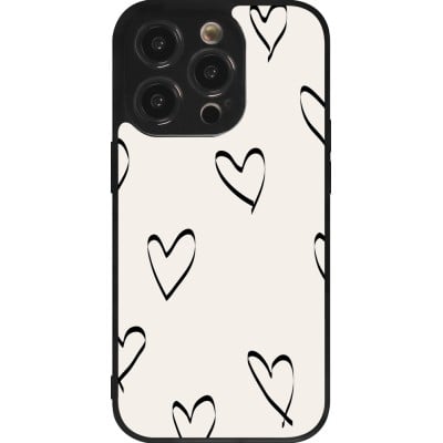 Coque iPhone 14 Pro - Silicone rigide noir Valentine 2023 minimalist hearts