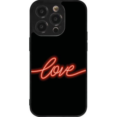 Coque iPhone 14 Pro - Silicone rigide noir Valentine 2023 neon love