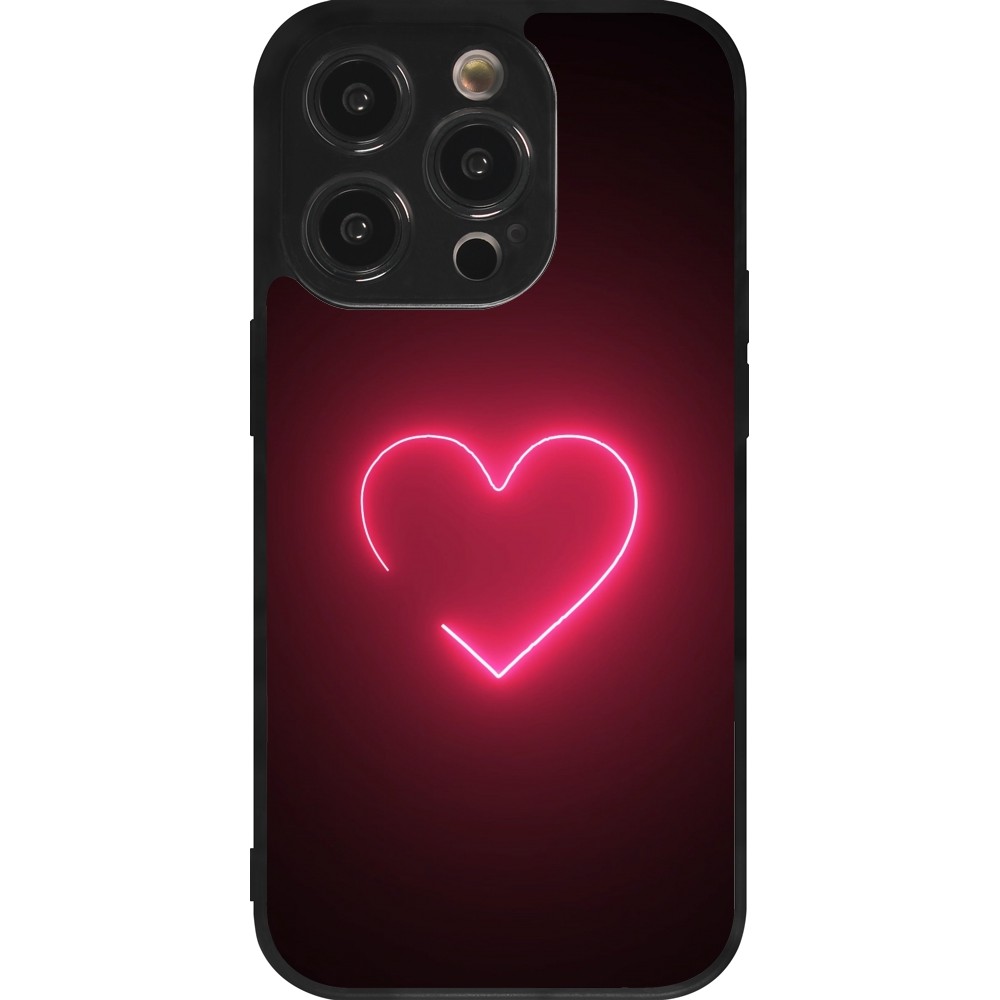 Coque iPhone 14 Pro - Silicone rigide noir Valentine 2023 single neon heart