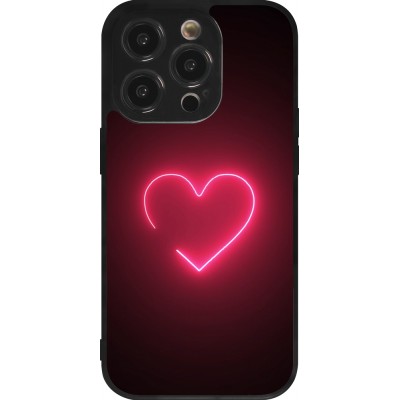 Coque iPhone 14 Pro - Silicone rigide noir Valentine 2023 single neon heart