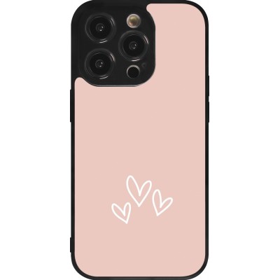 Coque iPhone 14 Pro - Silicone rigide noir Valentine 2023 three minimalist hearts