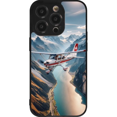 Coque iPhone 14 Pro - Silicone rigide noir Vol Alpin Suisse