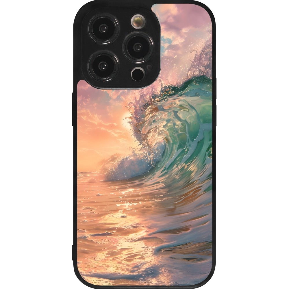 Coque iPhone 14 Pro - Silicone rigide noir Wave Sunset